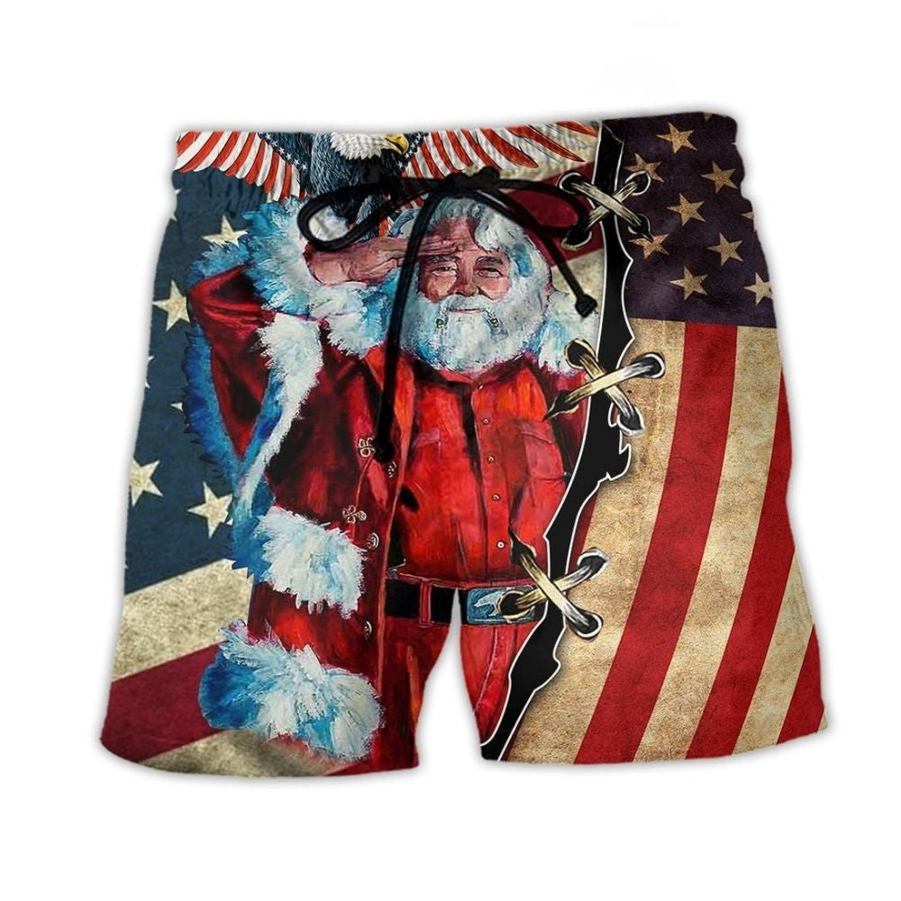 Christmas Patriotic Santa - Beach Short
