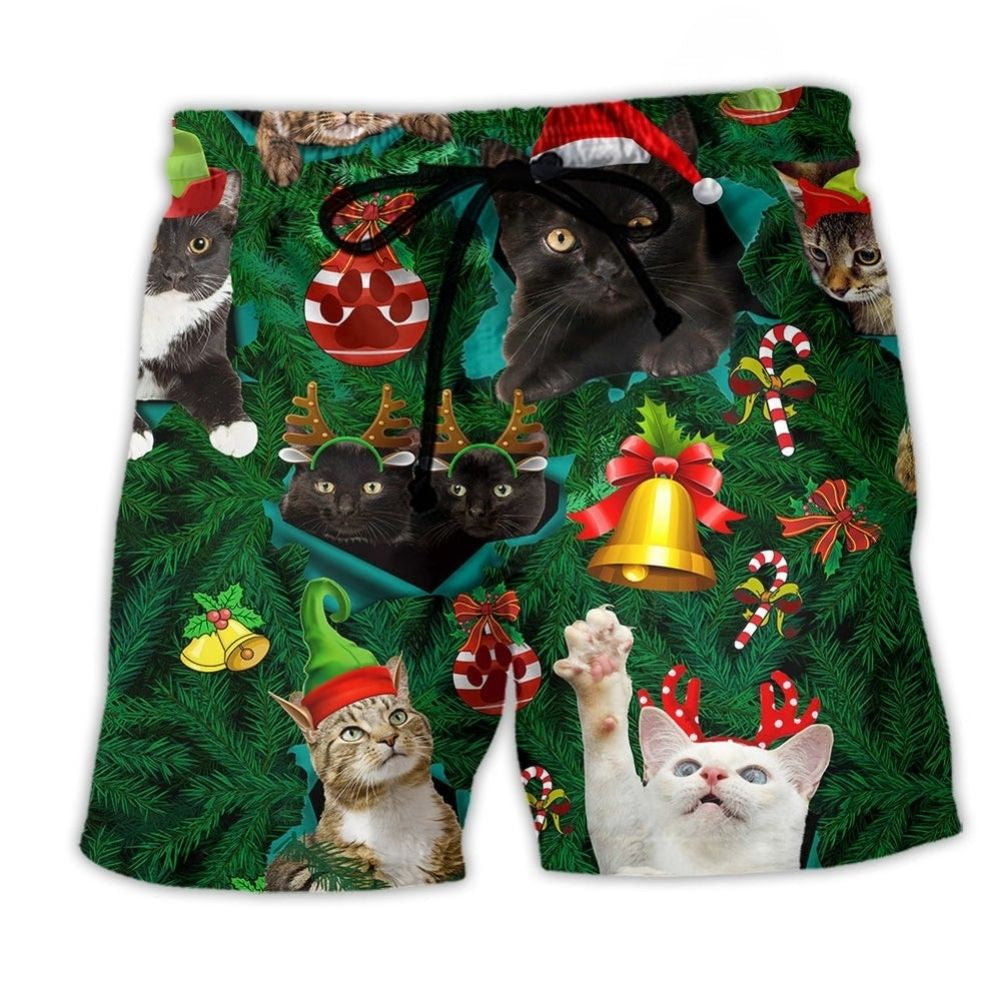 Cats Meowy Mas Christmas Colorful - Beach Short