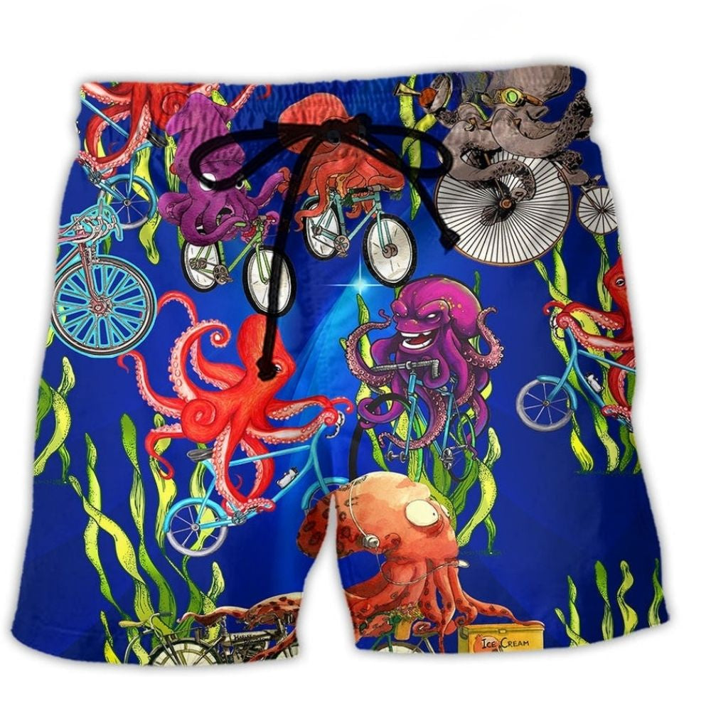 Funny Octopus Bicycle Humor Art – Beach Short