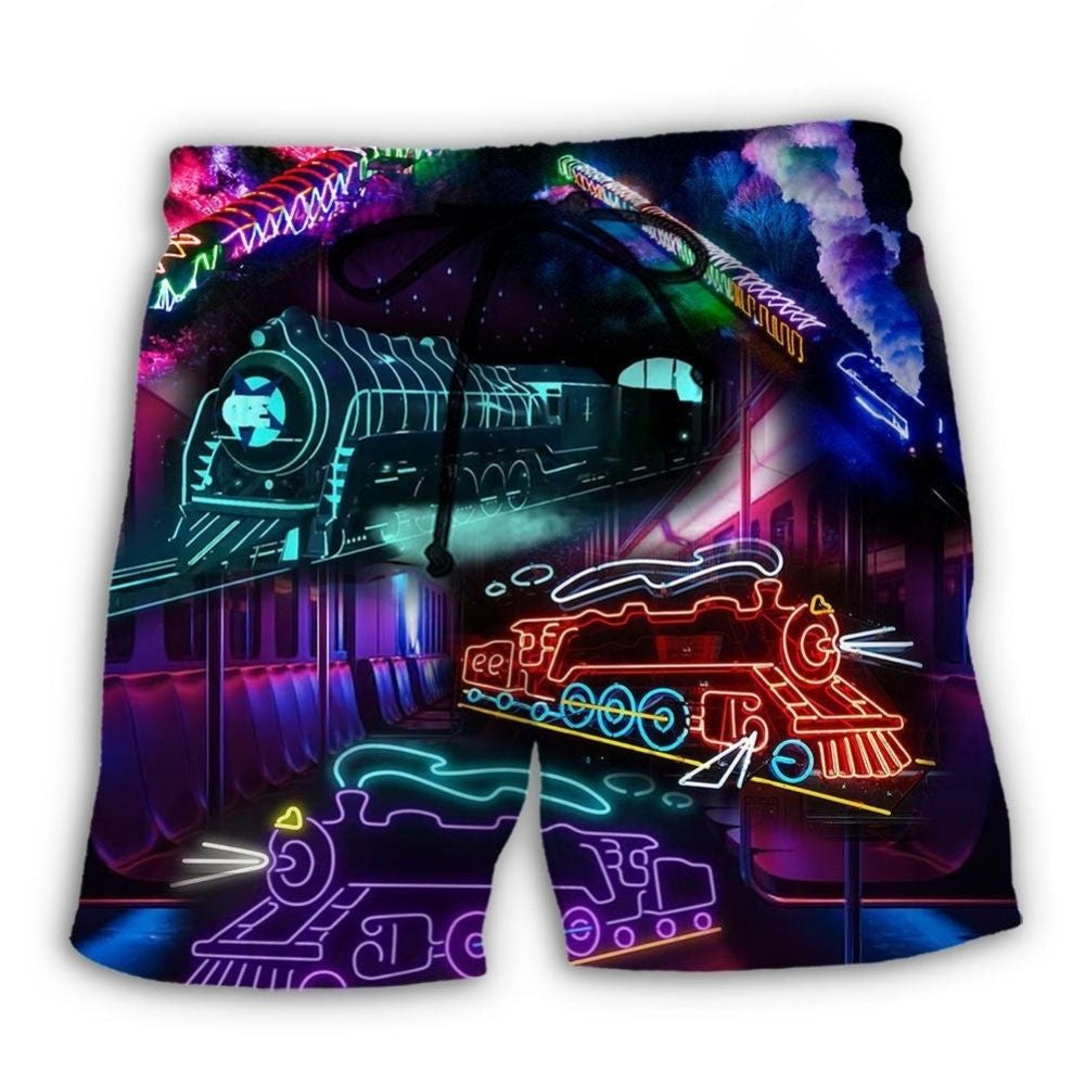 Neon Train Night City Art – Beach Short