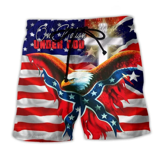 America One Nation Under God Flag - Beach Short