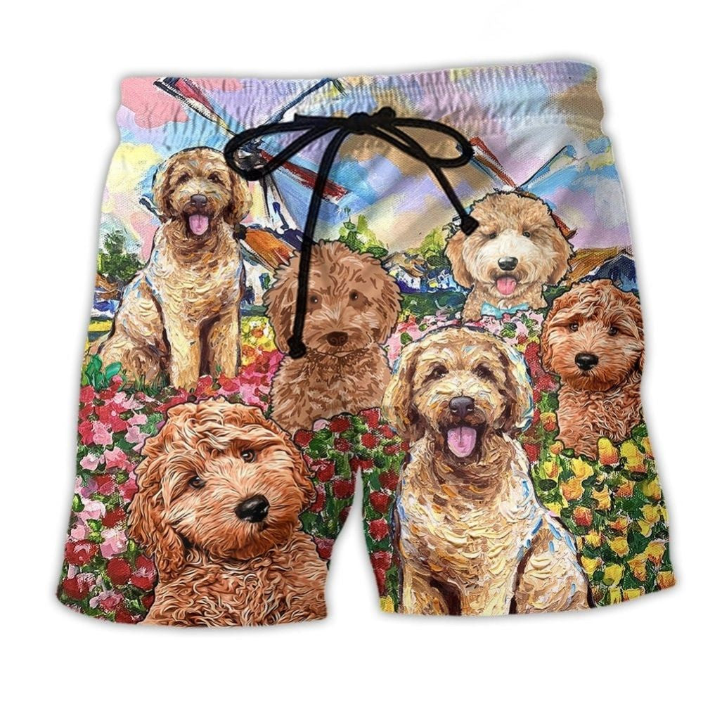 Goldendoodle With Flowers Dog Art – Beach Short
