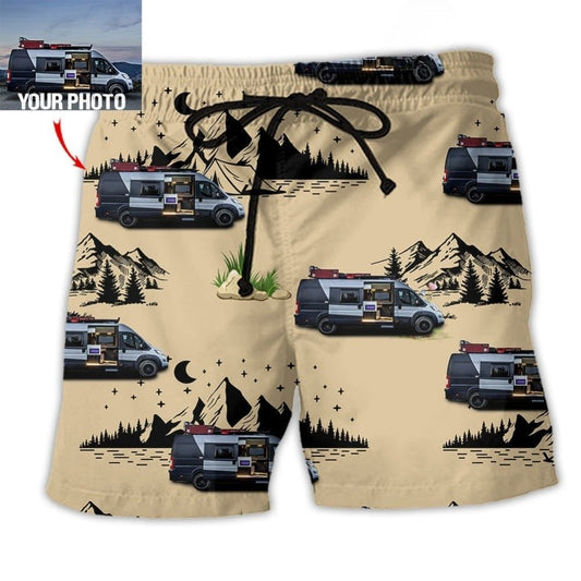 Camping Van Wild Outdoor Life Custom Photo - Beach Short