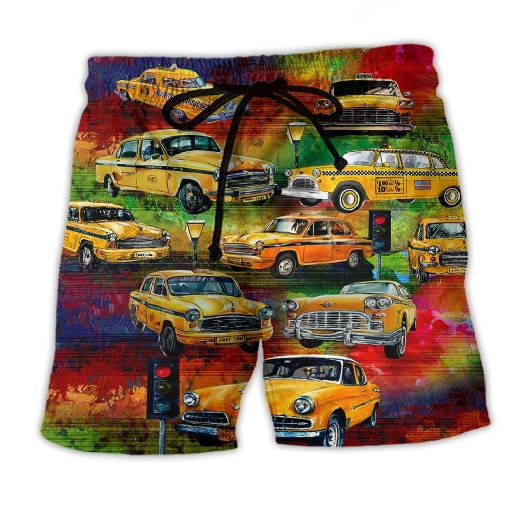Vintage Yellow Car Night – Beach Short