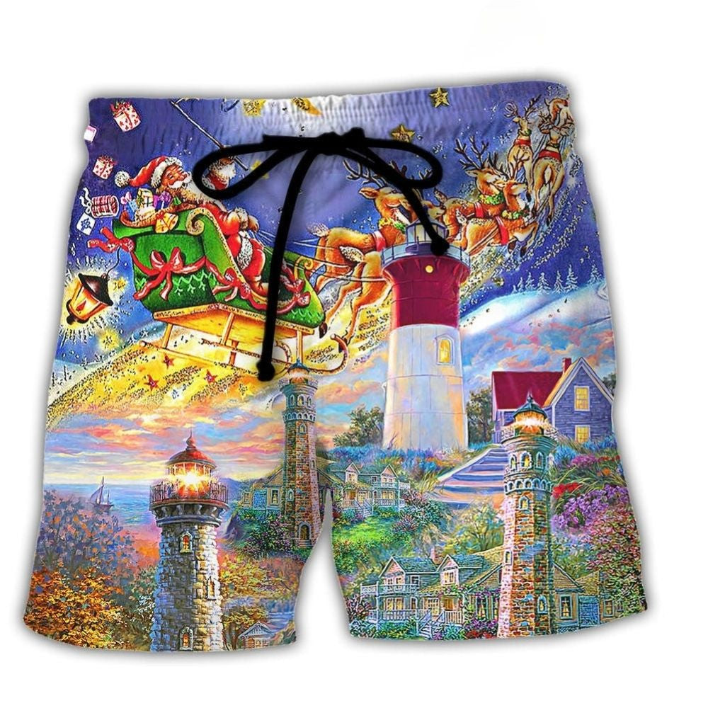 Christmas Lighthouse Home Light Art – Beach Short