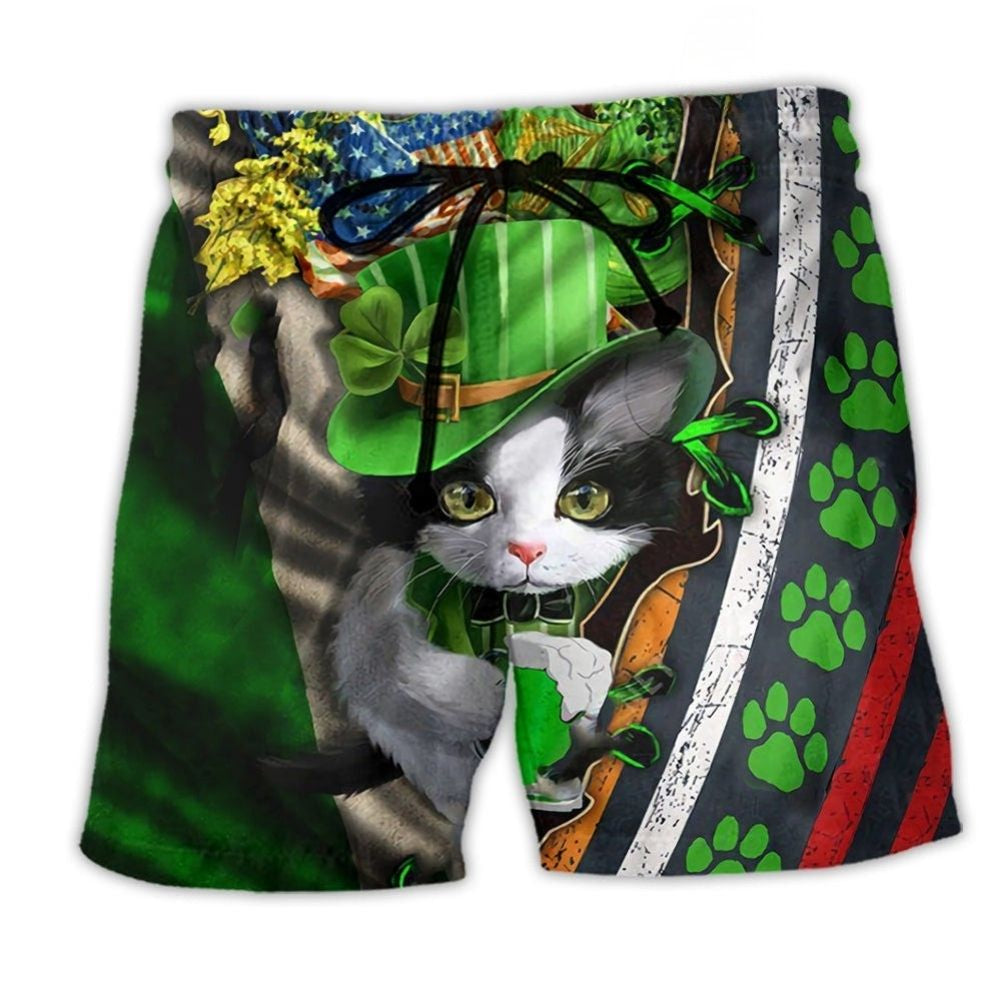 Irish Cat Party Humor Art – Beach Short