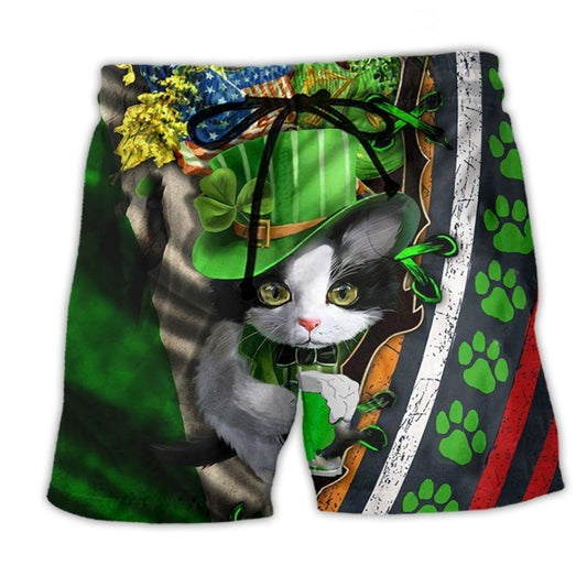Irish Cat Party Humor Art – Beach Short