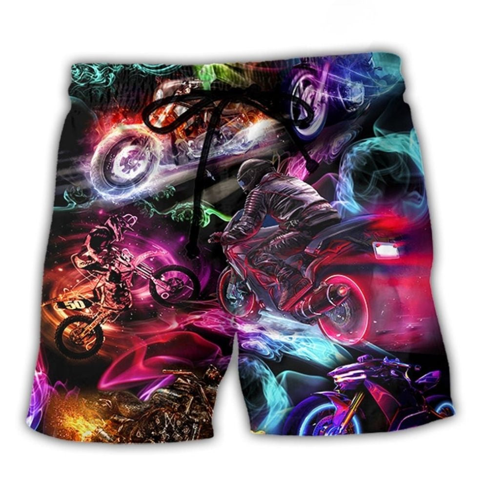 Neon Motorcycle Racing Colorful – Beach Short