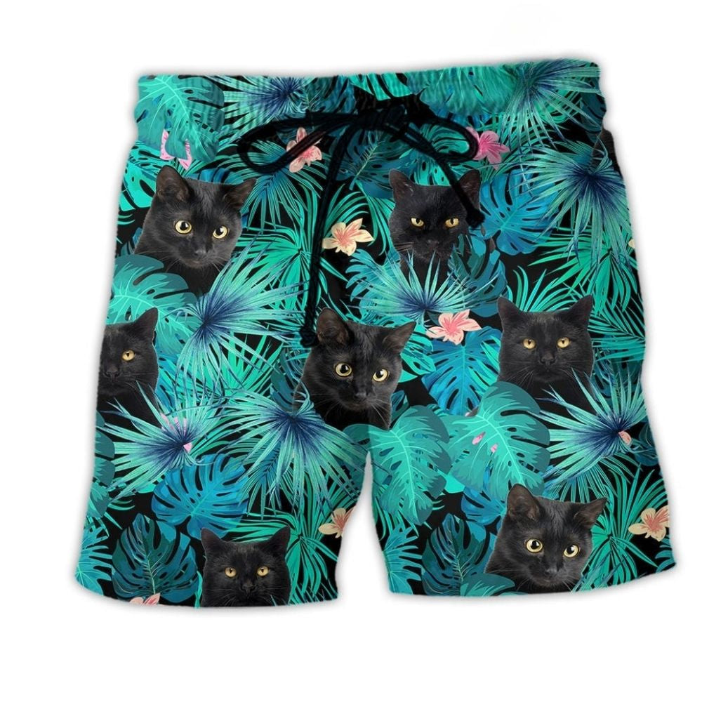 Cat Lover Black Cat Art - Beach Short