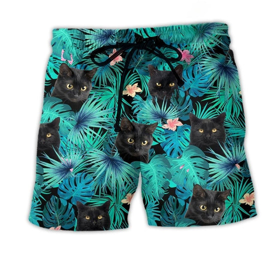 Cat Lover Black Cat Art - Beach Short