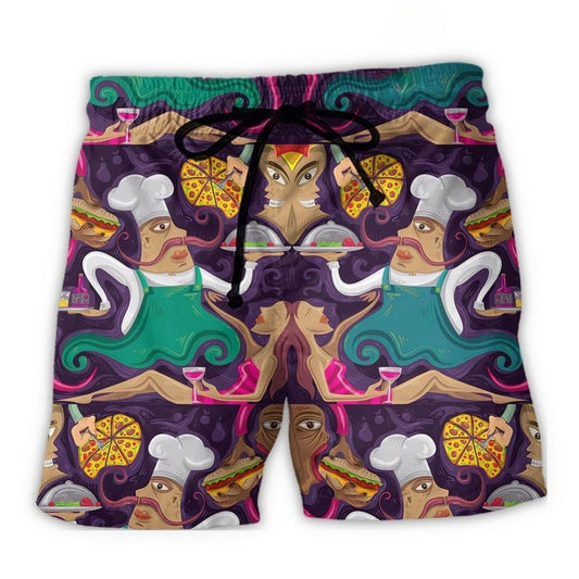 Funny Pizza Chef Food Lover - Beach Short