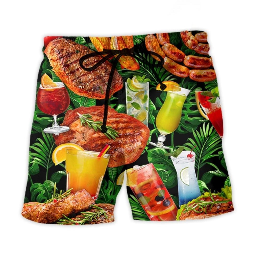 BBQ Cocktail Funny Party Tropical Leaf - Beach Short
