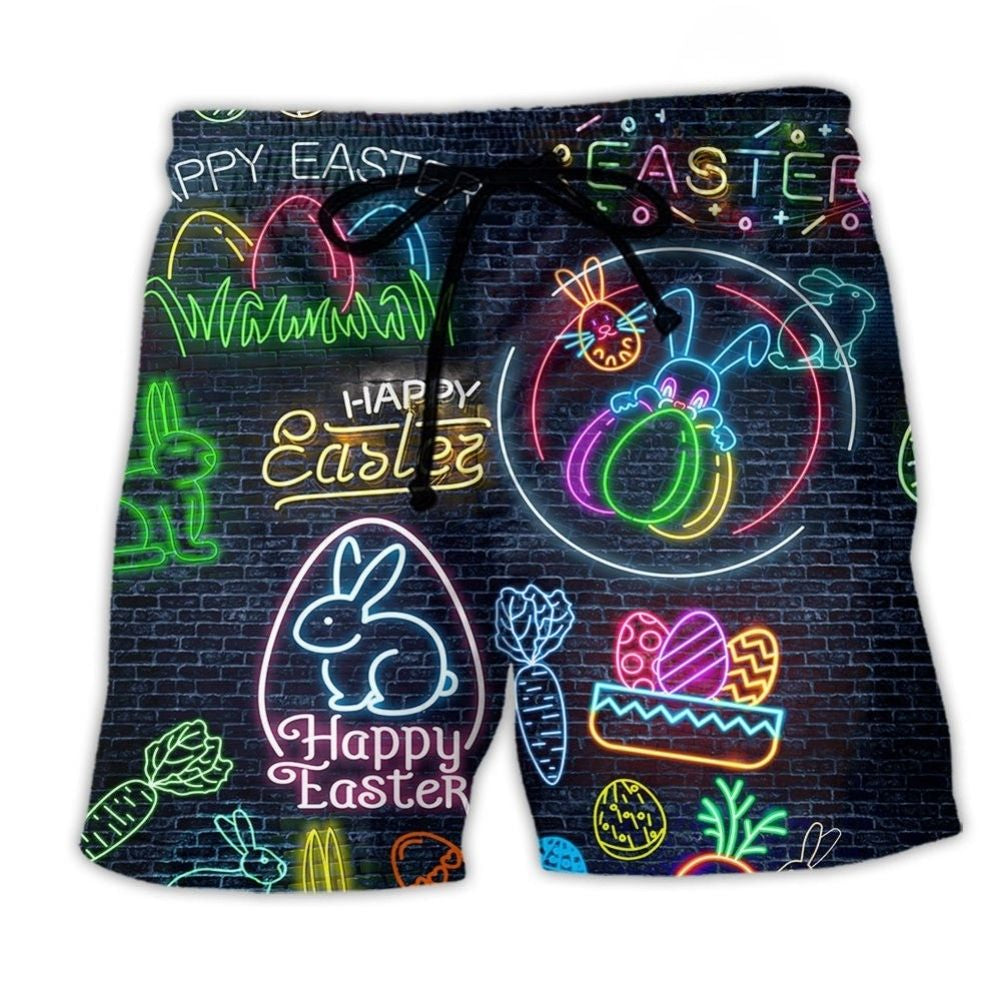 Easter Rabbit Neon Spring Celebration Art – Beach Short