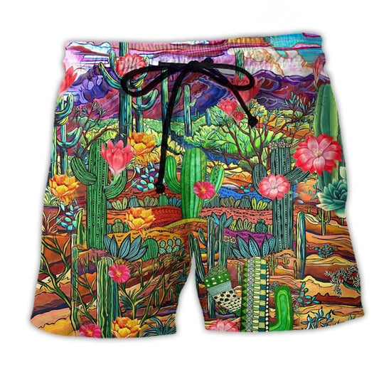 Cactus Flower Field Art – Beach Short