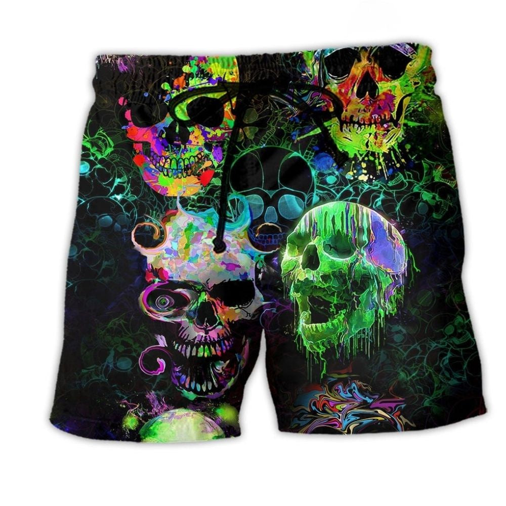 Skull Green Splash Color Art – Beach Short