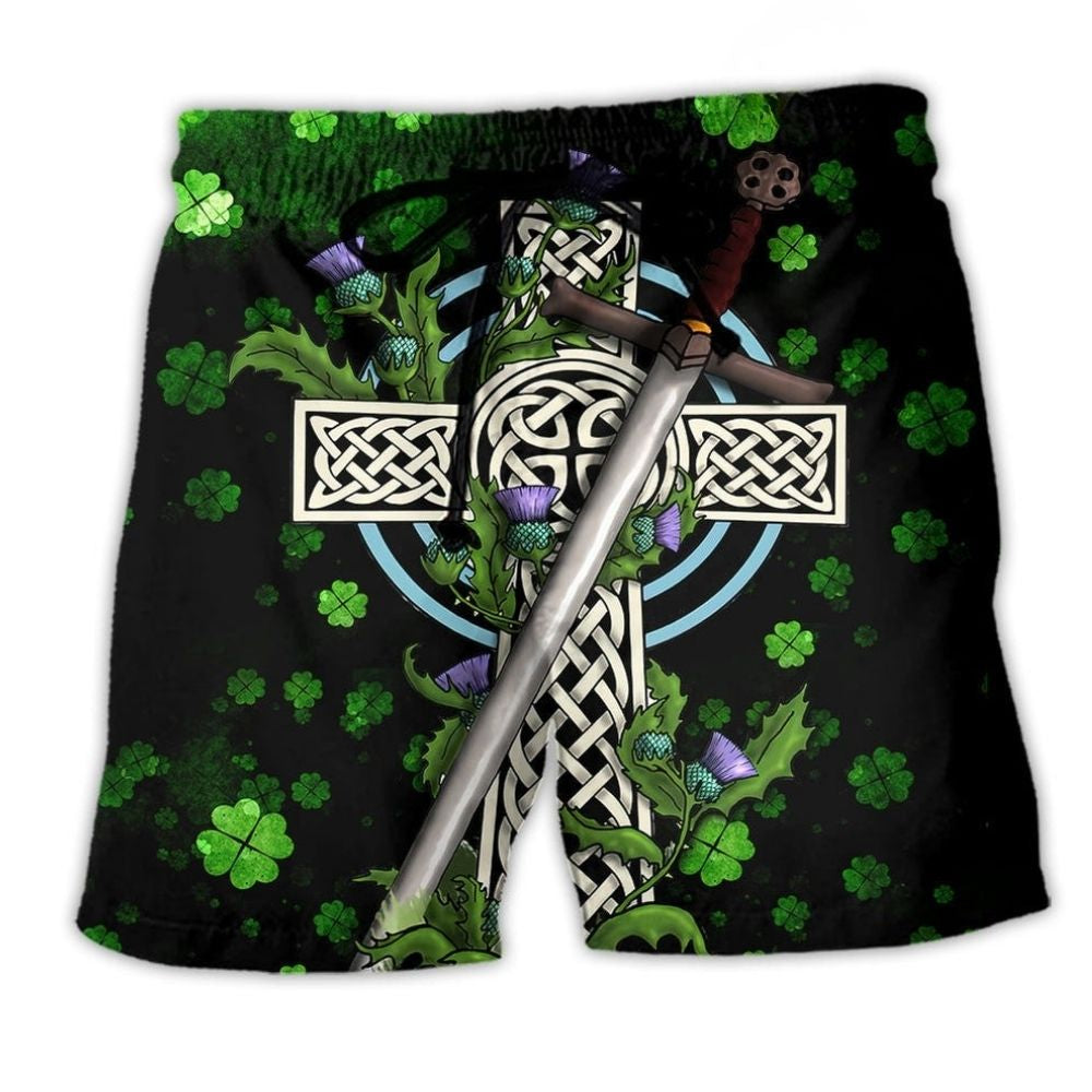 Irish Celtic Cross Heritage Art - Beach Short