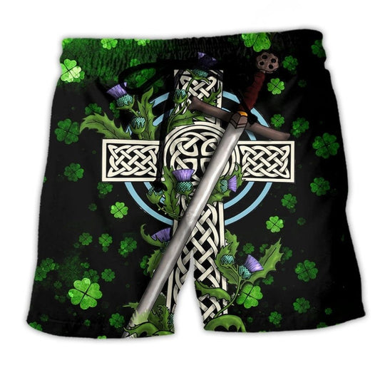 Irish Celtic Cross Heritage Art - Beach Short