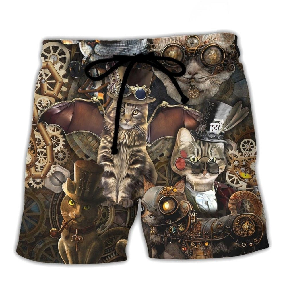 Steampunk Cat Wonderland Quote Art – Beach Short