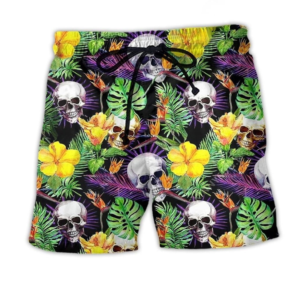 Skull Life Yellow Flower Art – Beach Short
