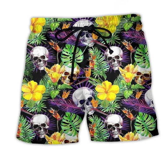 Skull Life Yellow Flower Art – Beach Short