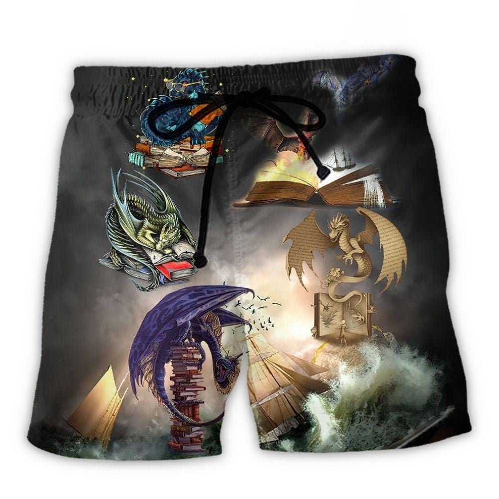 Dragon And Book Fantasy Reading - Beach Short