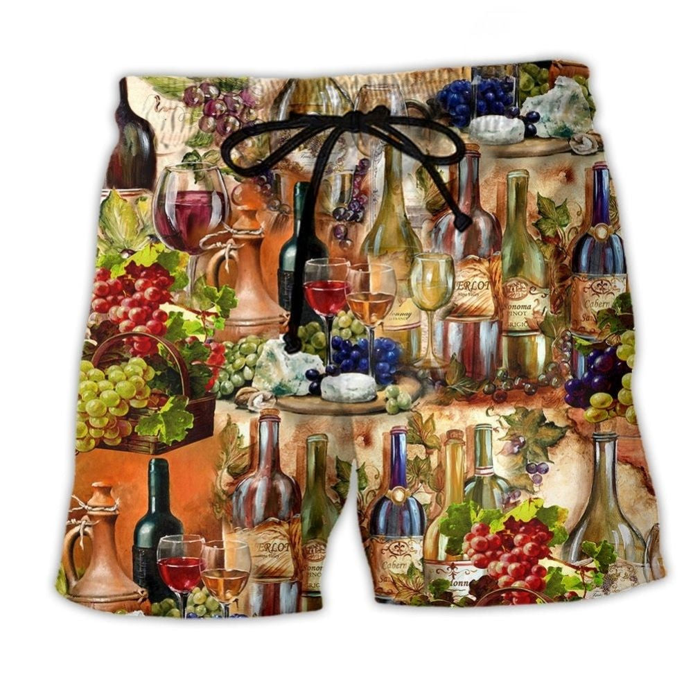 Wine Sip Funny Colorful – Beach Short