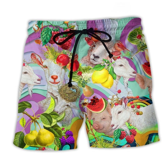 Farm Family With Fruit Cheerful Art – Beach Short