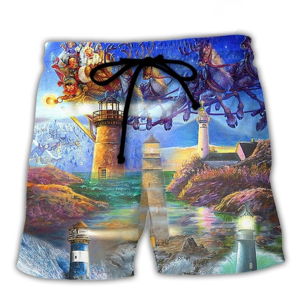 Lighthouse Shine Through Storm Art – Beach Short