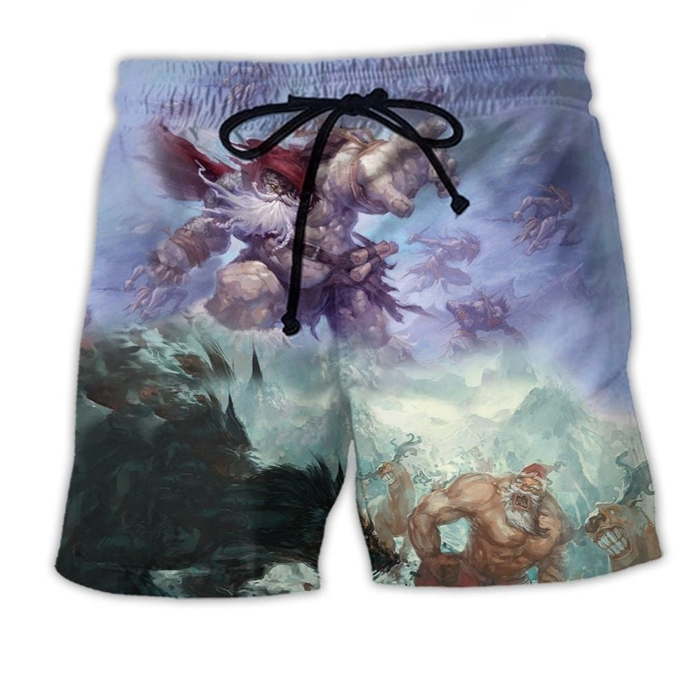 Christmas Santa Dark Fantasy Battle Art – Beach Short