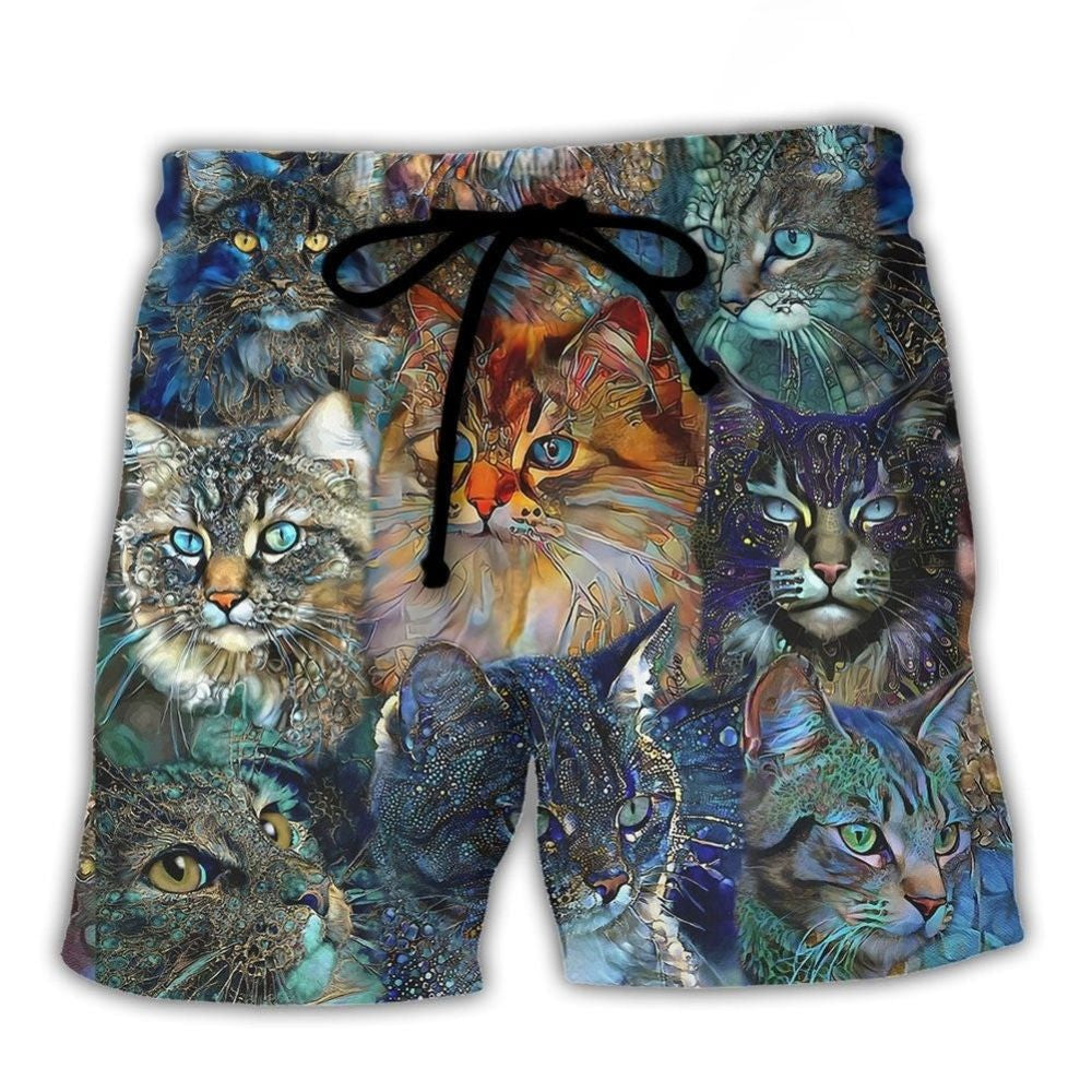 Colorful Glass Art Cat Lover - Beach Short