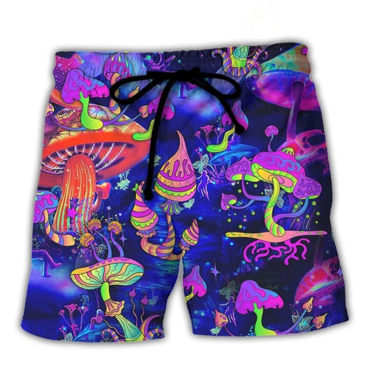 Neon Galaxy Hippie Mushroom Art - Beach Short