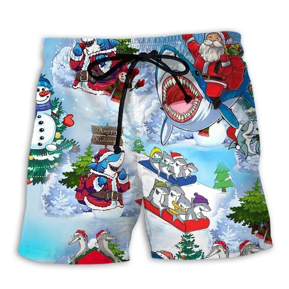 Shark Santa Merry Christmas Fun – Beach Short