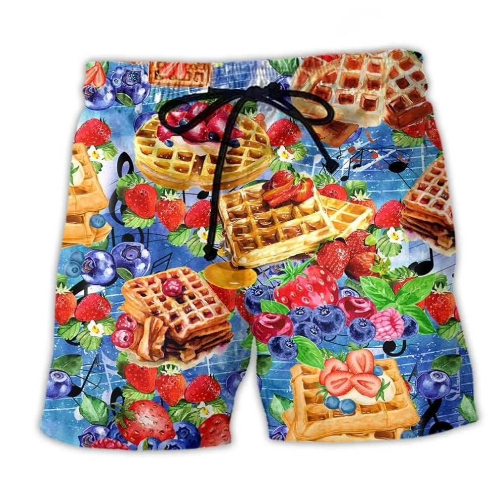 Pancake Strawberry Blueberry Food Art - Beach Short