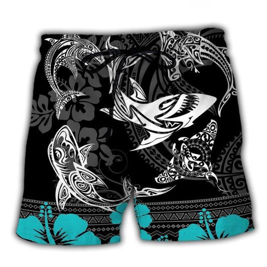 Blue Ocean Shark Pattern – Beach Short