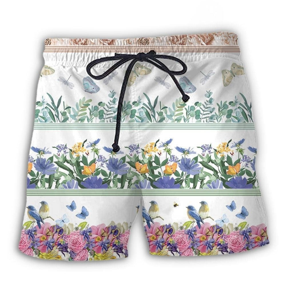 Floral Bird And Butterfly Nature – Beach Short