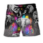 Elephant Colorful Black Contrast Art – Beach Short
