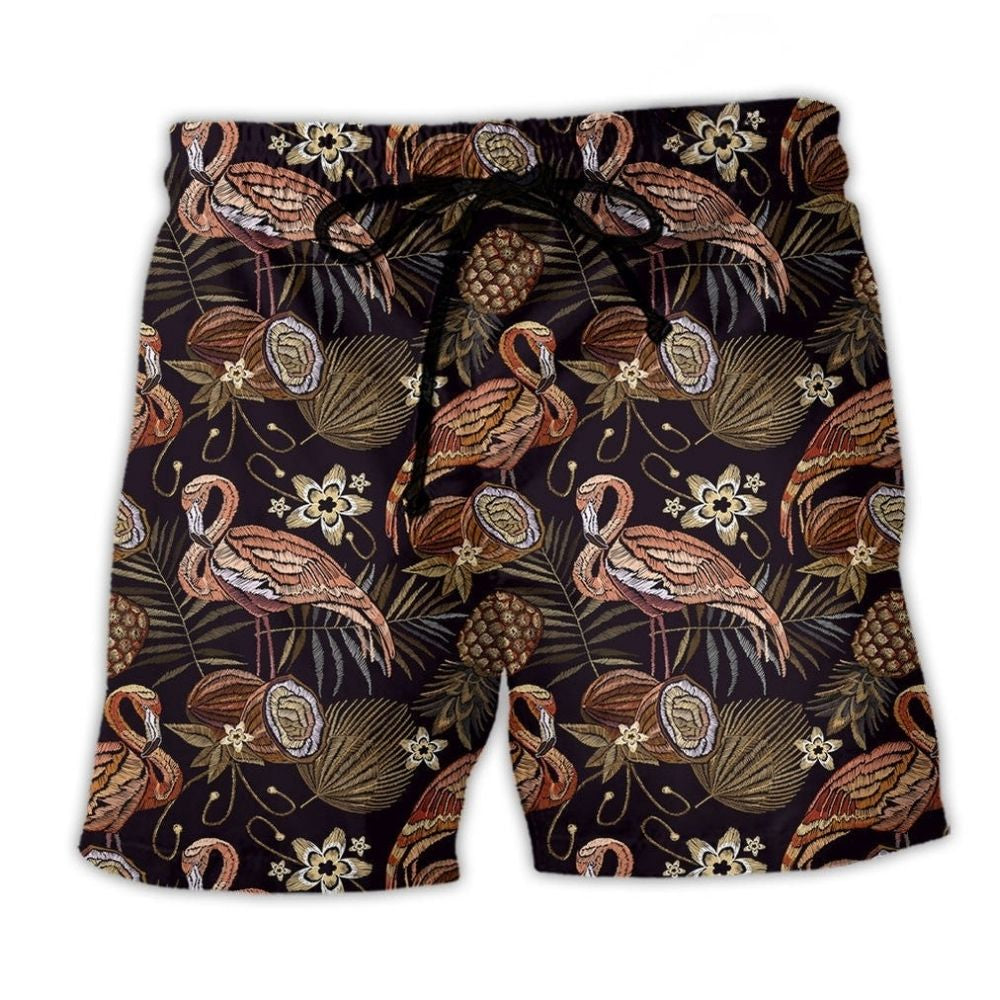 Vintage Flamingo Pineapple Art - Beach Short