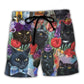Black Cat Floral Artistic Design - Beach Short