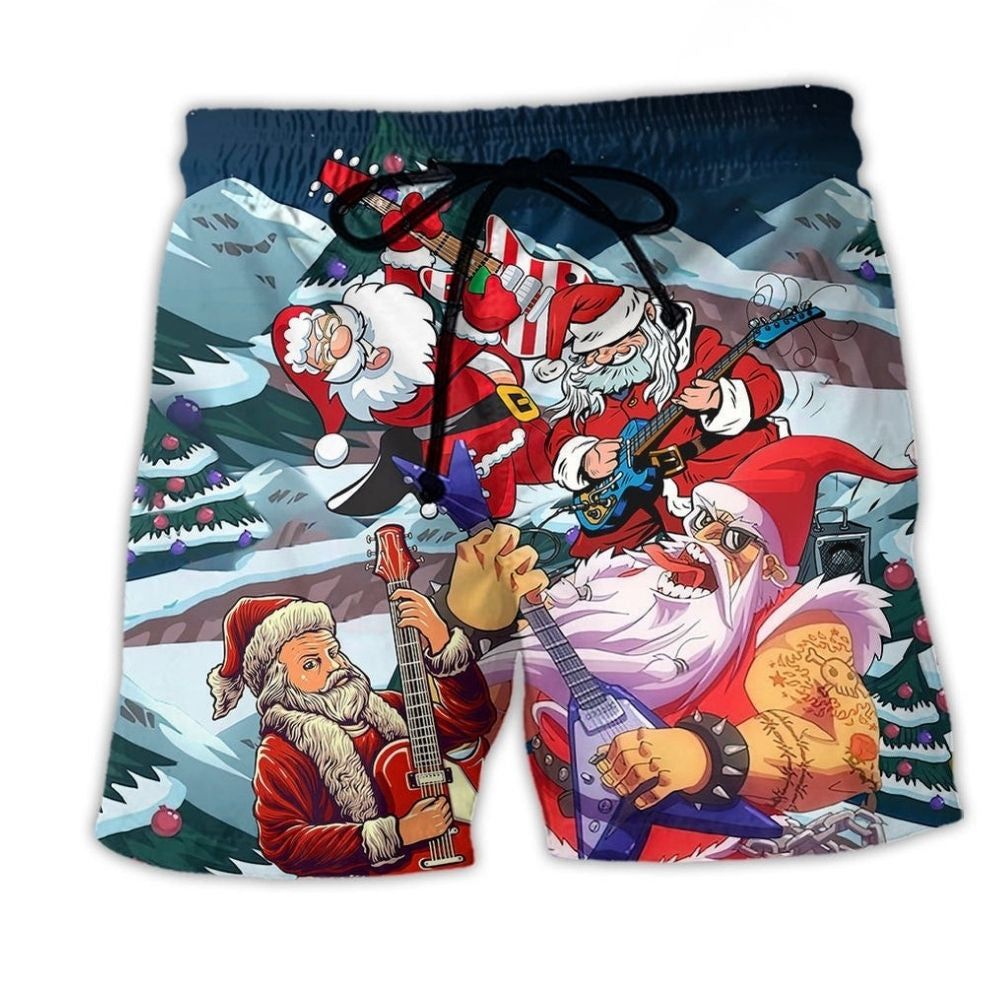 Christmas Santa With Electric Guitar - Beach Short