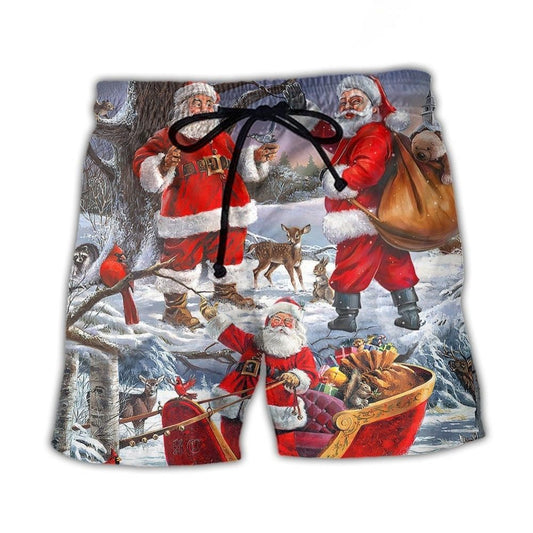 Funny Santa Happy Christmas Art – Beach Short