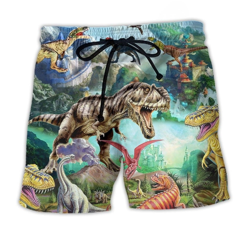 Dinosaur Forest Summer Art - Beach Short