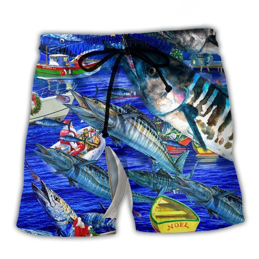 Fishing Ocean Blue Christmas Night Art – Beach Short