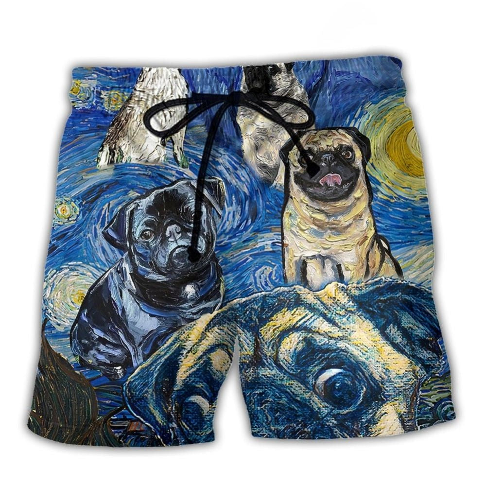 Cute Pug Dog Starry Night – Beach Short