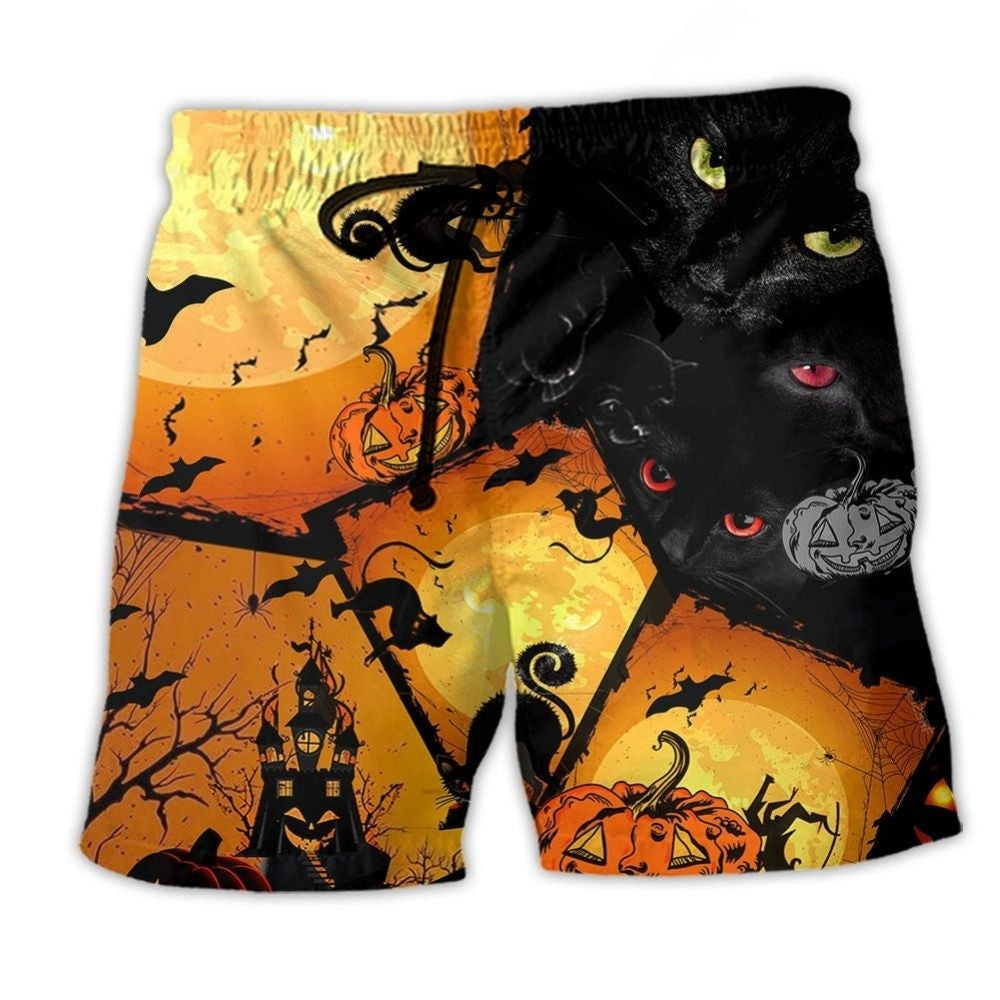 Halloween Black Cat Yellow Eyes - Beach Short