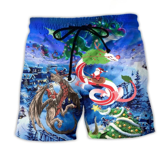 Christmas Santa Riding Dragon Fantasy – Beach Short