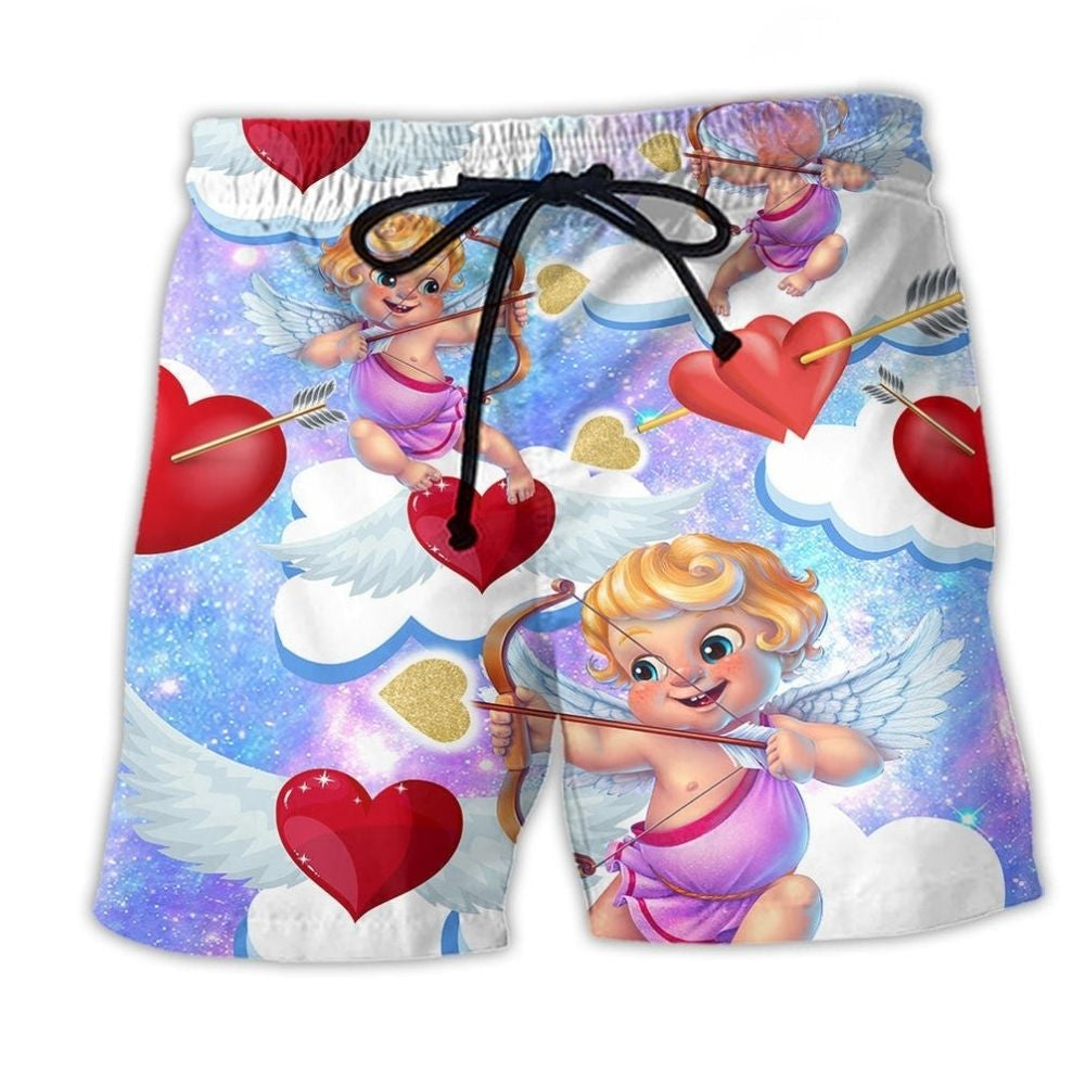 Valentine Cupid Love Color Art - Beach Short