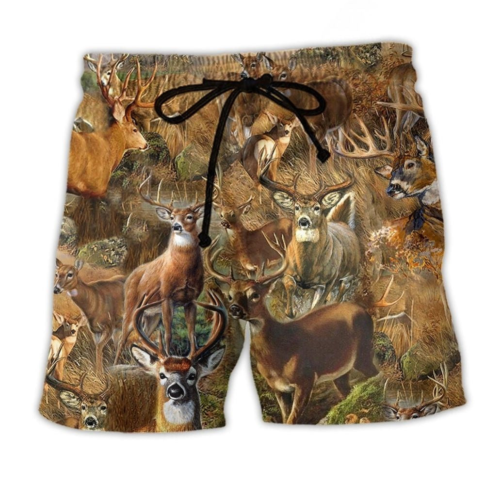 Dry Forest Deer Scene – Beach Short