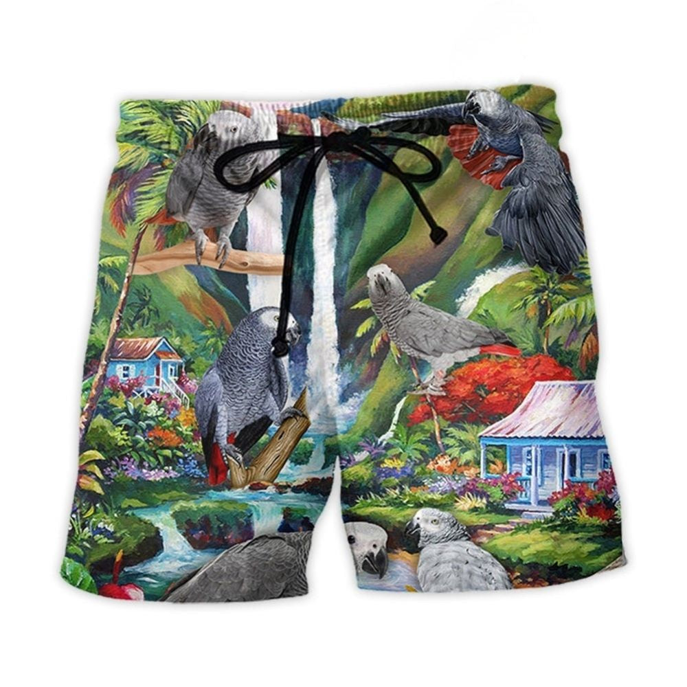 African Grey Parrot Tropical Style – Beach Short