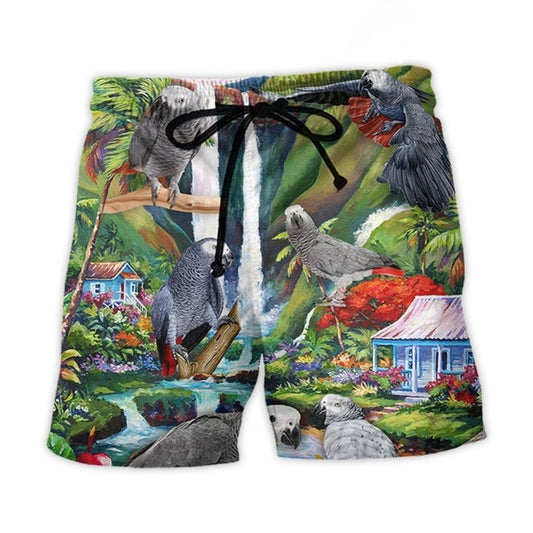 African Grey Parrot Tropical Style – Beach Short