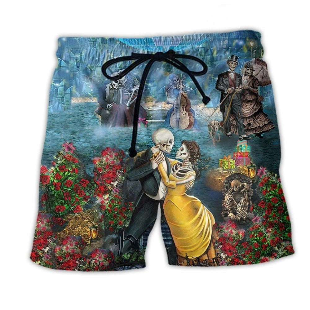 Skull Couple Dancing Happy Art – Beach Short